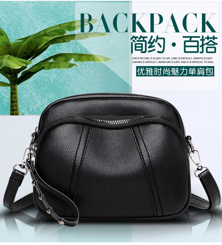 Solid Color Fashionable Rivet Zipper Women's Mobile Phone Bag Simple Soft Leather Shoulder Crossbody Small Square Bag Handbag