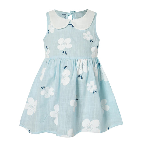 2026 Summer Baby Girls Korean Version Style Sleeveless Peter Pan Collar Sundress Children Cotton Linen Princess Dress 0-6Years
