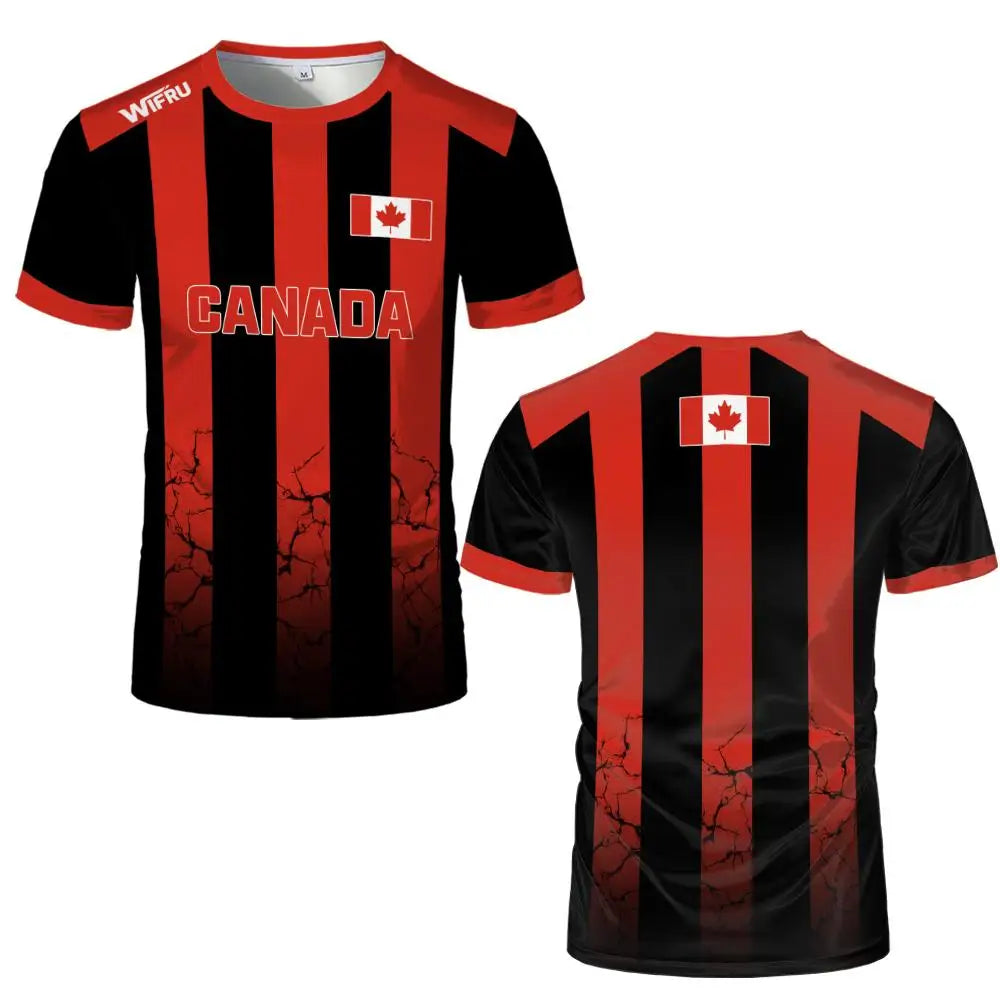 2026 New Canada Flag Printed Men's Football Jersey Breathable Outdoor Sports Training Tee Breathable Men's Women's Casual Top