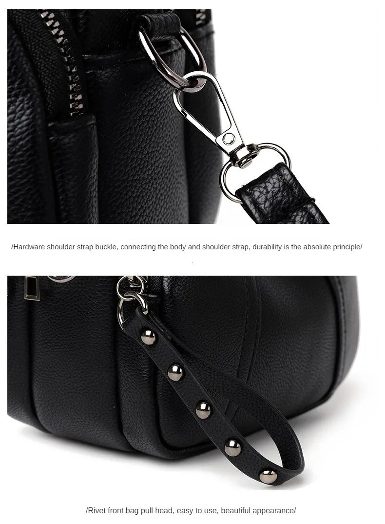 Solid Color Fashionable Rivet Zipper Women's Mobile Phone Bag Simple Soft Leather Shoulder Crossbody Small Square Bag Handbag