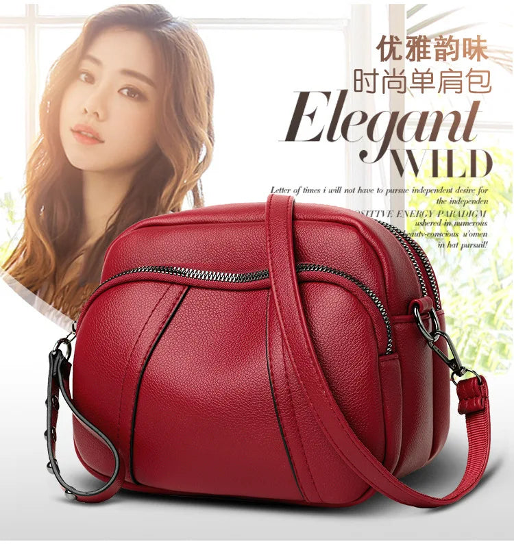 Solid Color Fashionable Rivet Zipper Women's Mobile Phone Bag Simple Soft Leather Shoulder Crossbody Small Square Bag Handbag