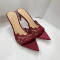 New Summer Women's High Heel Sandals Lace Embroidery Pointed Open Toe Stiletto High Heel Sandals Party Slippers