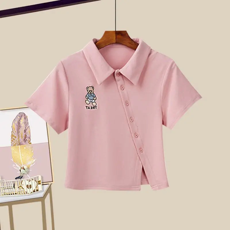 2025 Korean Elegant Summer New In Matching Set Women Fashion Short Sleeved T-shirt+Strap Dress Two Piece Female Chic Skirt Suit