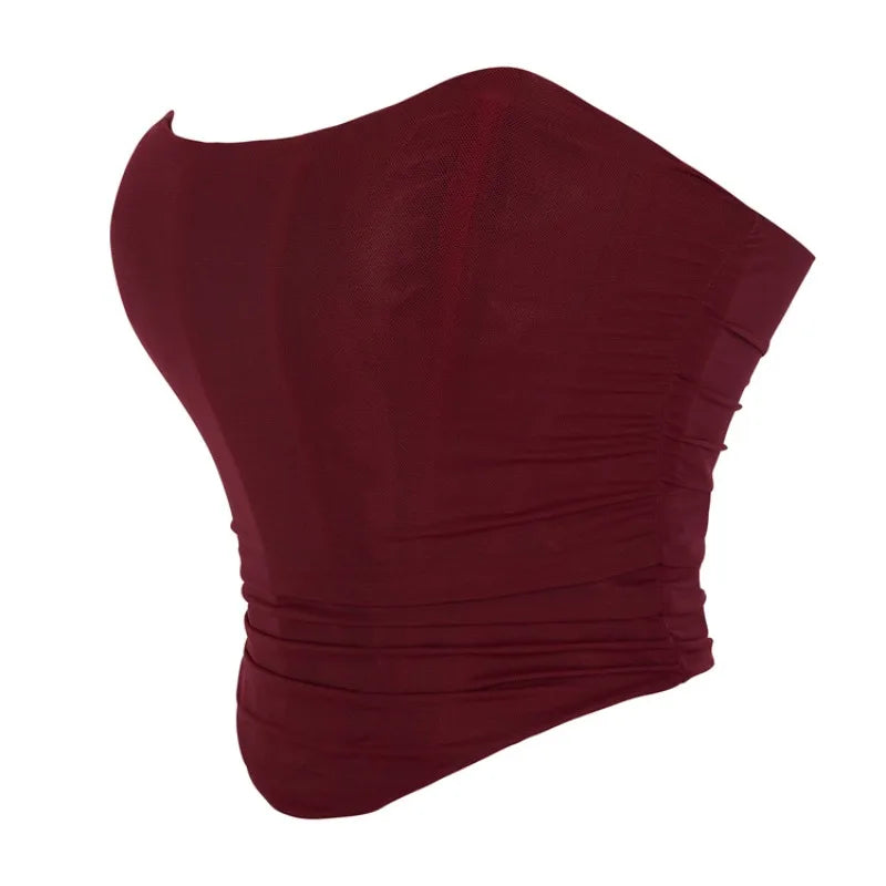 Women's Corset Crop Tops Summer Breathable Mesh Sleeveless Off Shoulder Bustier Skinny Fit Casual Tanks