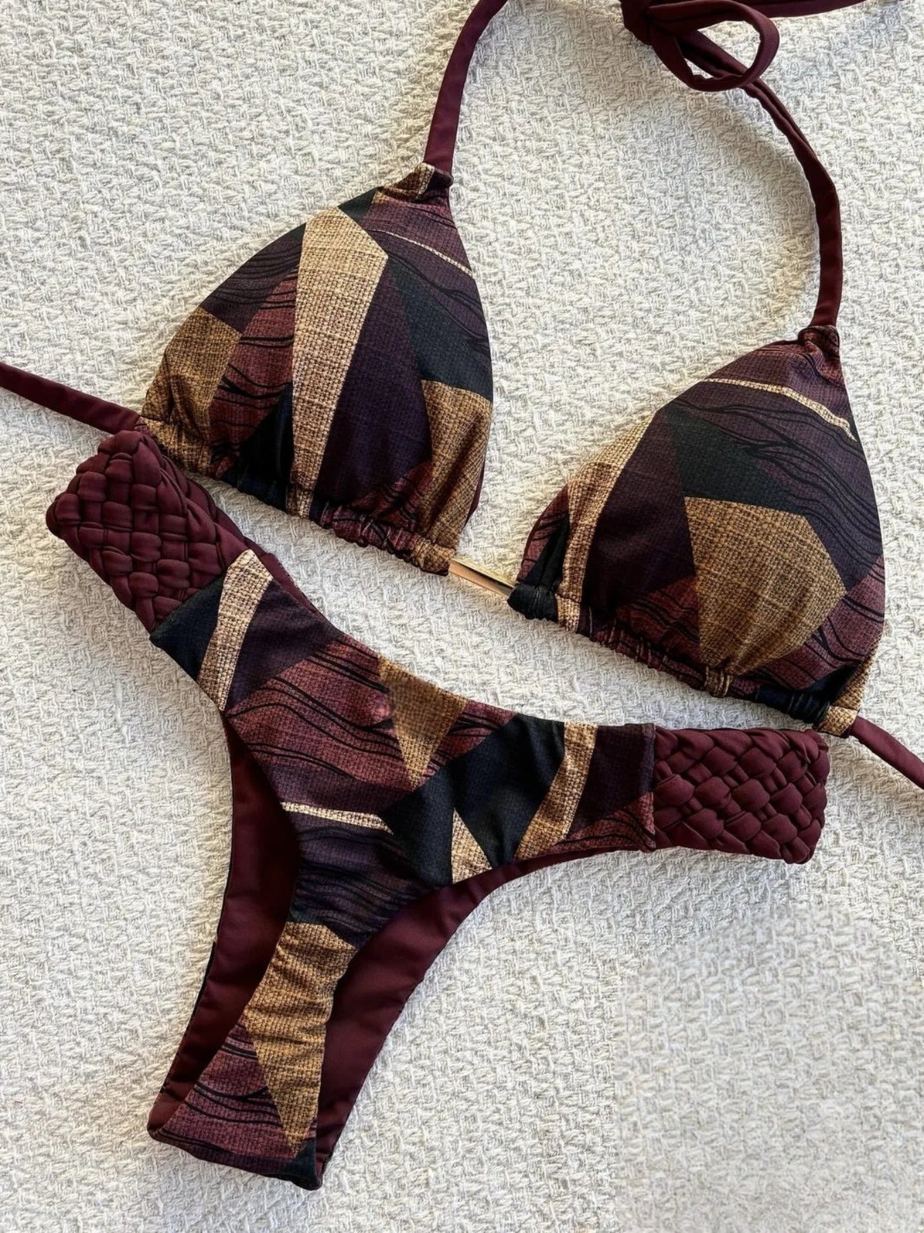2026 New Weaving Bikini Set Women's print 2 Piece Swimsuit women sexy suspender Backless Beach Vacation Bathing Suit swimwear