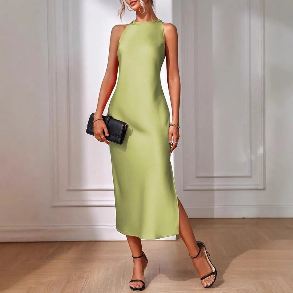 2025 Dress Women Female Clothing Fashion Elegant Evening Party Dresses Satin Dress for Women Spring and Summer Sleeveless Slit