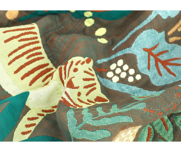 Nordic Throw Blanket Forest Animal Cartoon Sofa Towel Cotton Gauze Towel Quilt Air Conditioner Blanket 150X200cm Soft Bedspread