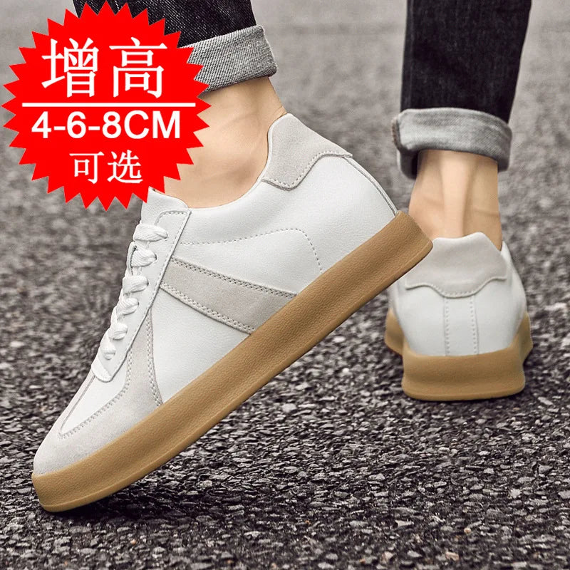 Man Vintage Elevator Shoes Height Increase Insole 8cm Taller Lift Sneakers Shoes Men Leisure Fashion Sports White Shoes