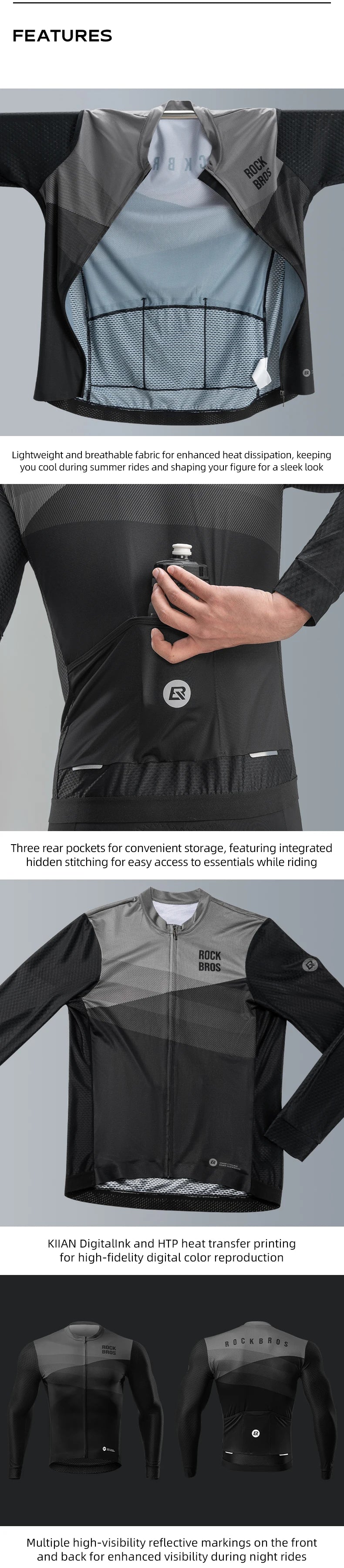ROCKBROS Spring Summer Cycling Jersey Long Sleeves Lightweight High Elastic Breathable Fast Dry Shirt Men MTB Cycling Clothing