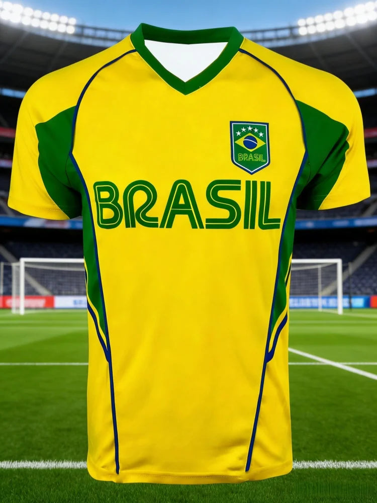 Brazil National Soccer Team Sports Jersey Top  Fast Drying Breathable Short Sleeved Summer Men's  Fitness T-shirt Beachwear