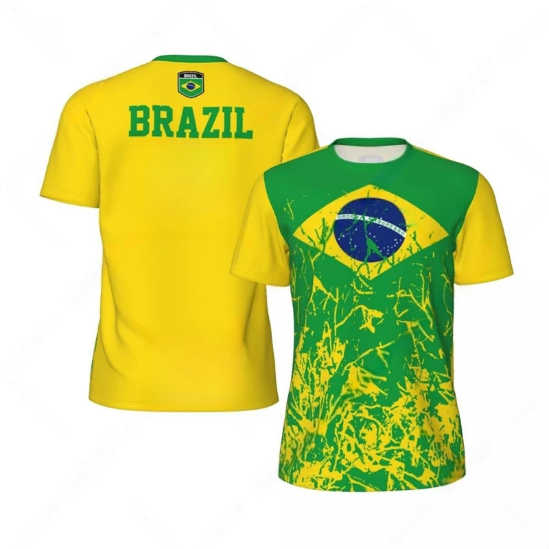 Fashion Brazil Flag Graphic Football T Shirts For Men Summer Trend 3D National Emblem Printed T-shirts Casual Oversized Tees
