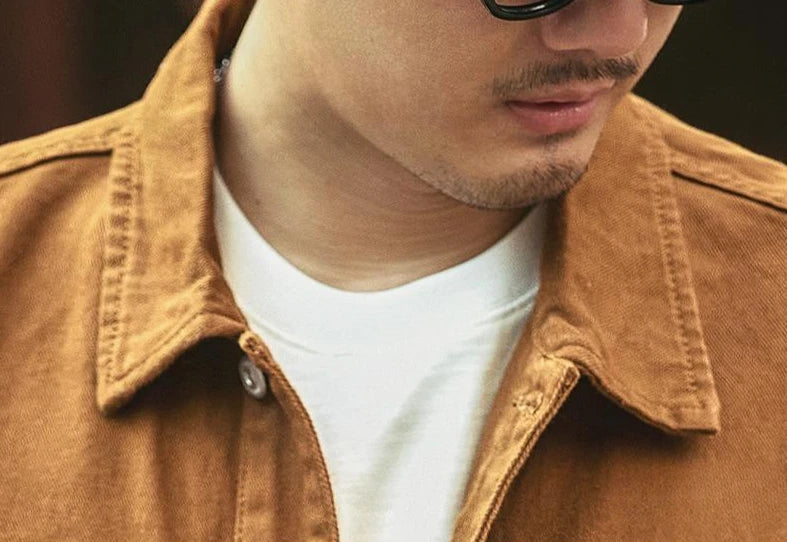 Cargo Oversize Cowboy Coat for Men Brown Cotton Denim Jackets Man Joker of Fabric Korea Japanese Retro Outwear Size L Lxury Worn