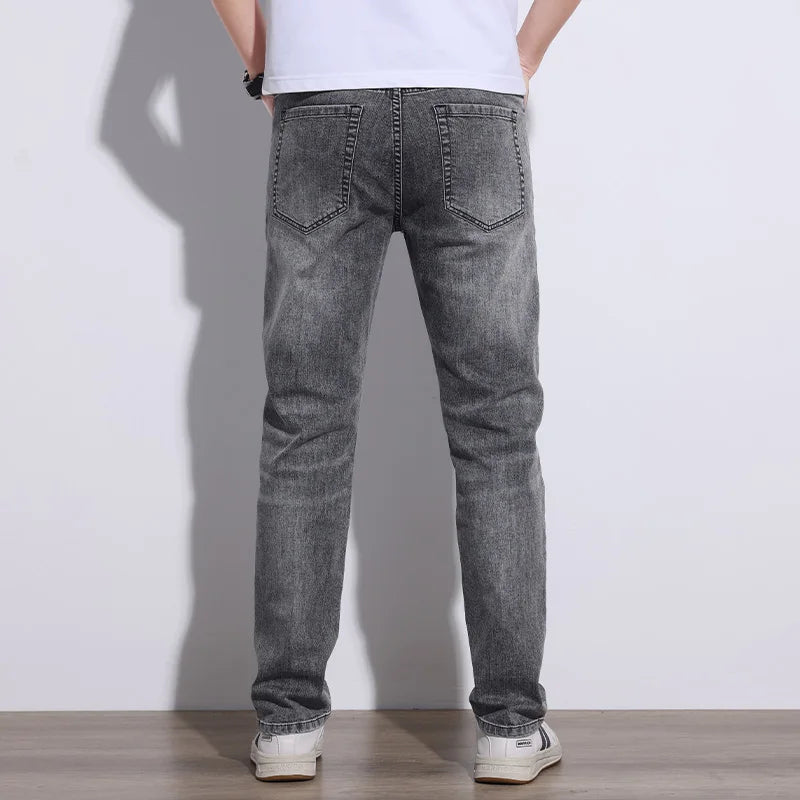 KSTUN 2025 Spring Summer Jeans For Men Slim Straight Gray Light Blue Stretch Jeans Regular Fit Denim Pants Mens Clothing Cowboys