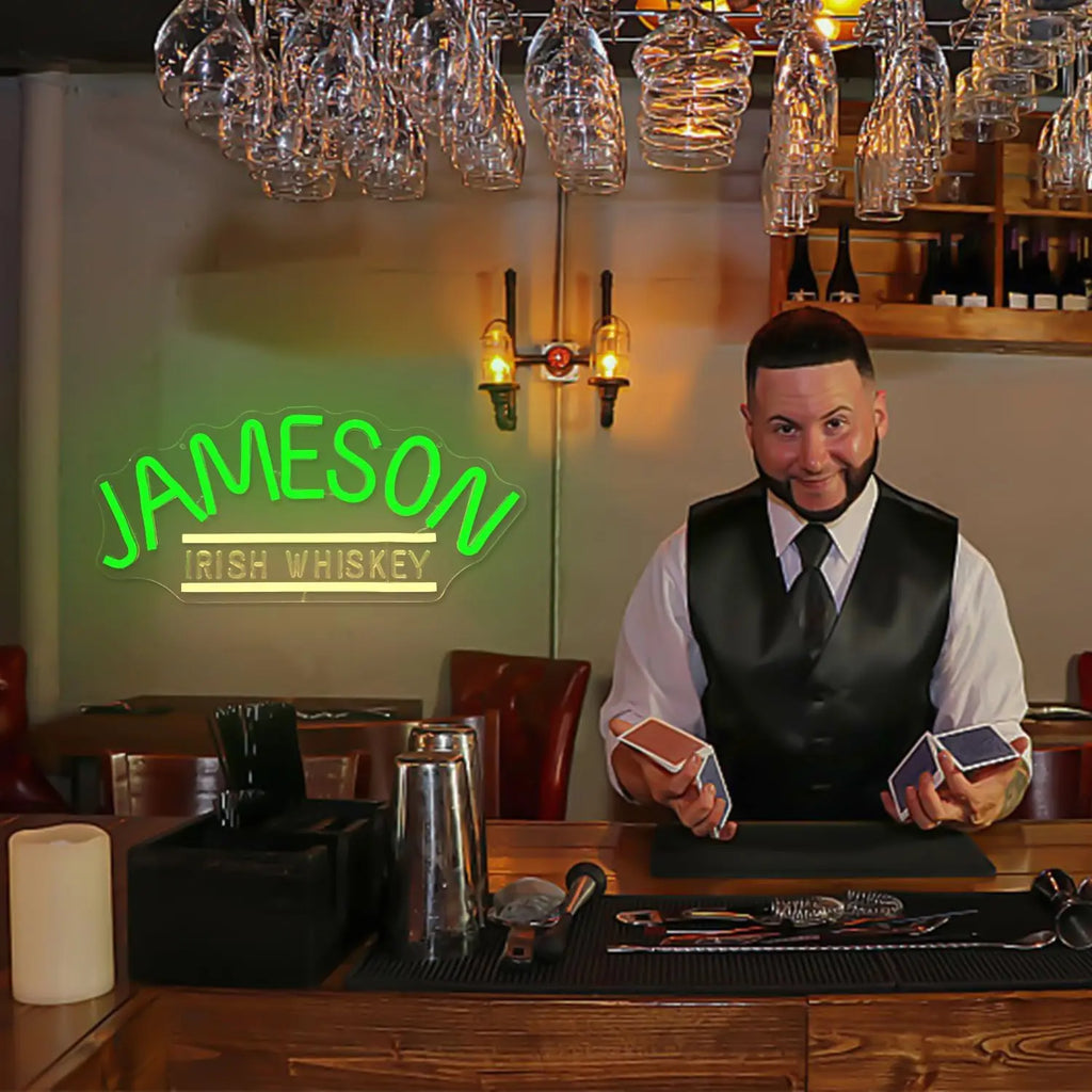 Jameso Irish Whiskey Neon Sign USB Dimmable Neon Light for Man Cave Bedroom Home Beer Bar Pub Business Bistro Club Party Gift