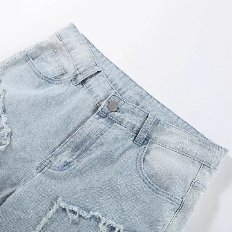 Men Jeans Ripped Vintage Tassel Wash Old Slim Stacked Patch Hip Hop Pencil Denim Man Pants 2026 Streetwear Male Long Trousers
