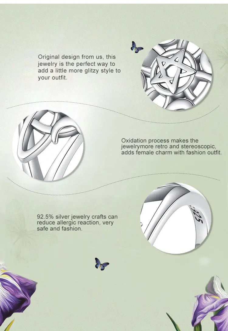 Eudora 925 Sterling Silver Witch Knot Adjustable Ring for Women Man Irish Celtic Knot Witchcraft Amulet Ring Wicca Jewelry Gift
