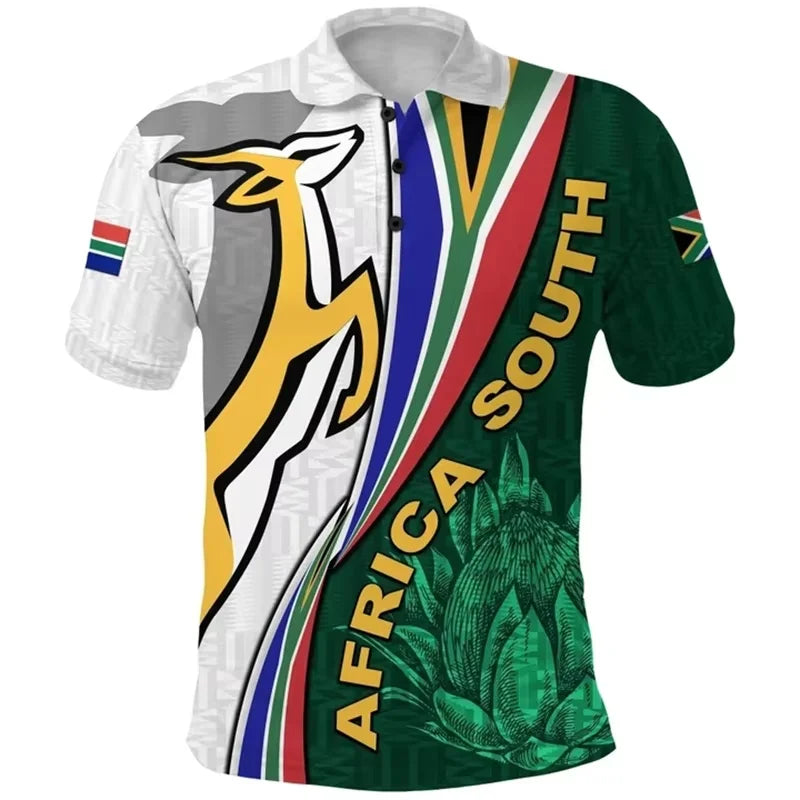 South Africa Map Flag 3D Printed Short Sleeve Polo Shirts For Men Clothes Fashion Springbok POLO Shirt Sport Boy Jersey Male Top
