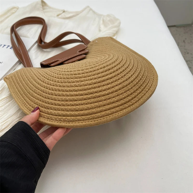 Large Capacity Beach Shopping Bag Luxury Design Woven Shoulder Bag Women Handmade Cotton Thread Woven Handbag Summer Travel Bag