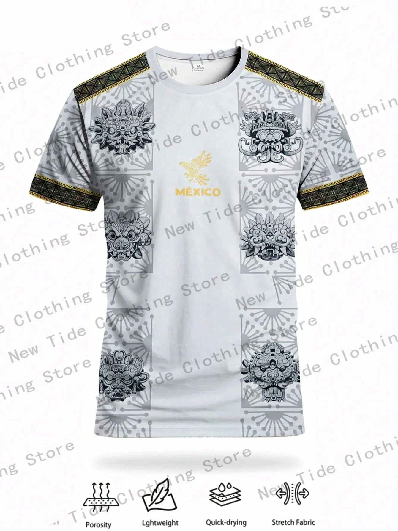 Mexico Men's Soccer Jersey Mexico Youth Crew Neck Comfortable Sports Top With Mayan Civilization, Deity Graphic Print Suitable 2