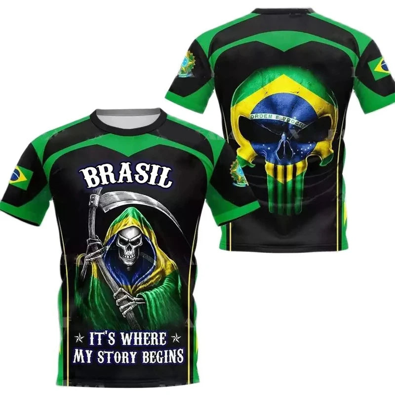 Brazilian Men's T Shirt O Neck Short Sleeve Fashion Brazil Fiag Print Streetwear Oversized Loose Camisa Brasil Male Clothing