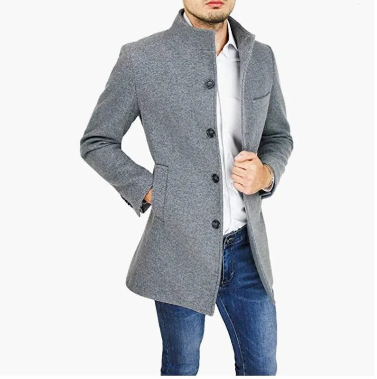 Elegant Jackets Man Single Breasted Man's Janket Solid Wool Blends Mid-length Trench Coat Long Men's Coat
