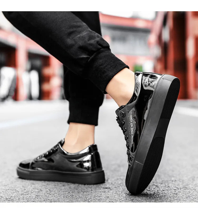 Men Casual Shoes Patent Leather Flats Loafers Tiger Skate Men Cool Driving Shoes Male Walking Shoes Sneakers Dress Footwears 47