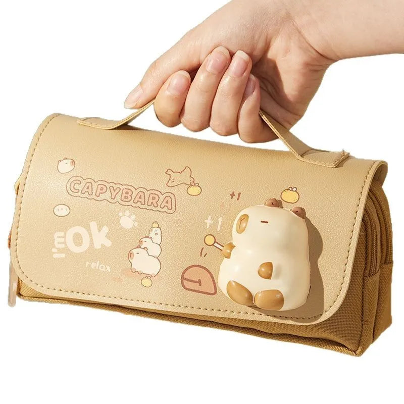 Sakura Pencil Bag PU Leather Pen Case Candy Color Japan Stationery Box Green Pink Organizer School Supplies Gift Ruler Pouch Hol