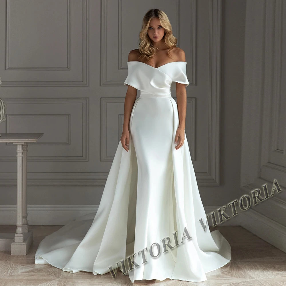 VIKTORIA Fashion Aline Wedding Dresses V-neck Custom-Made Court Train Appliques Sleeveless Robe De Mariée Engagement Plus
