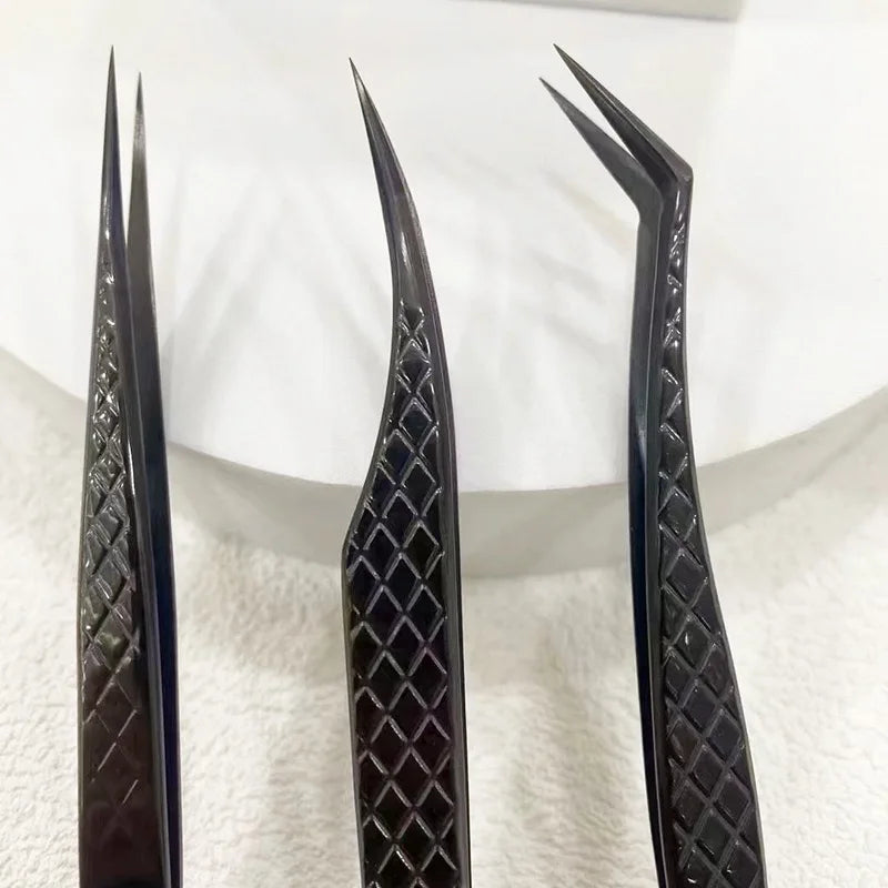 Customized Private LOGO False Lash Tweezers For Eyelash Extensions Boot Isolation Clip Tongs Black Perfect Close Nail Art Tools