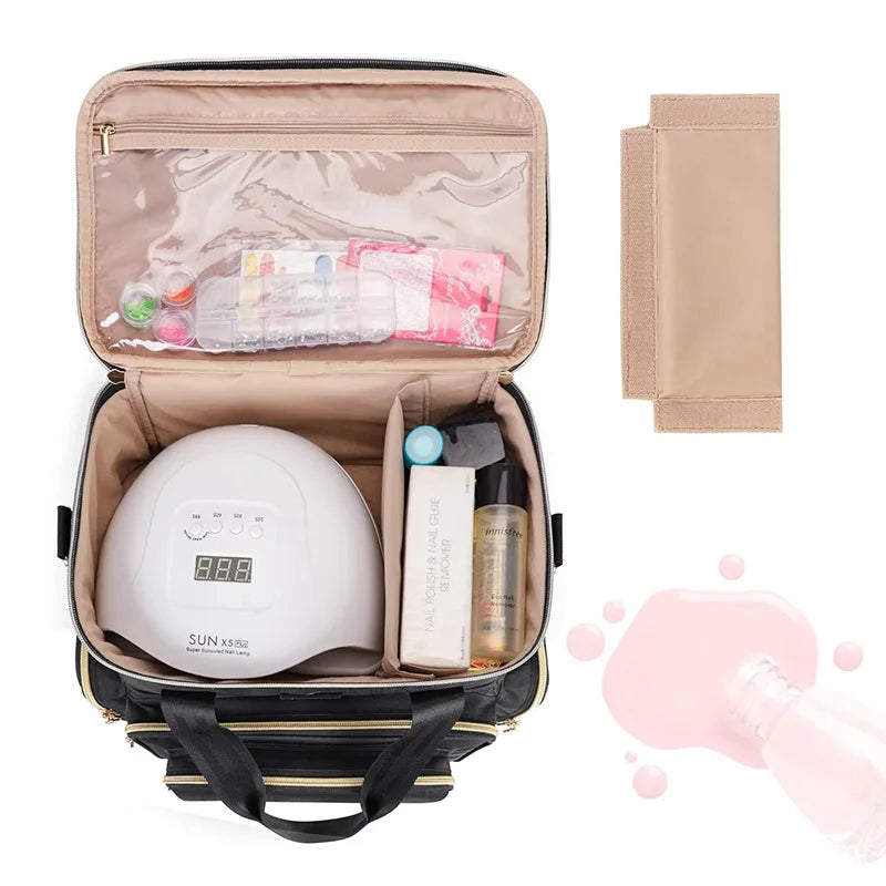 Nail Artist Bag Portable Nail Polish Storage Bag Manicure Kit Case With 2 Removable Cases Storage Bag Essential Oil Storage Box