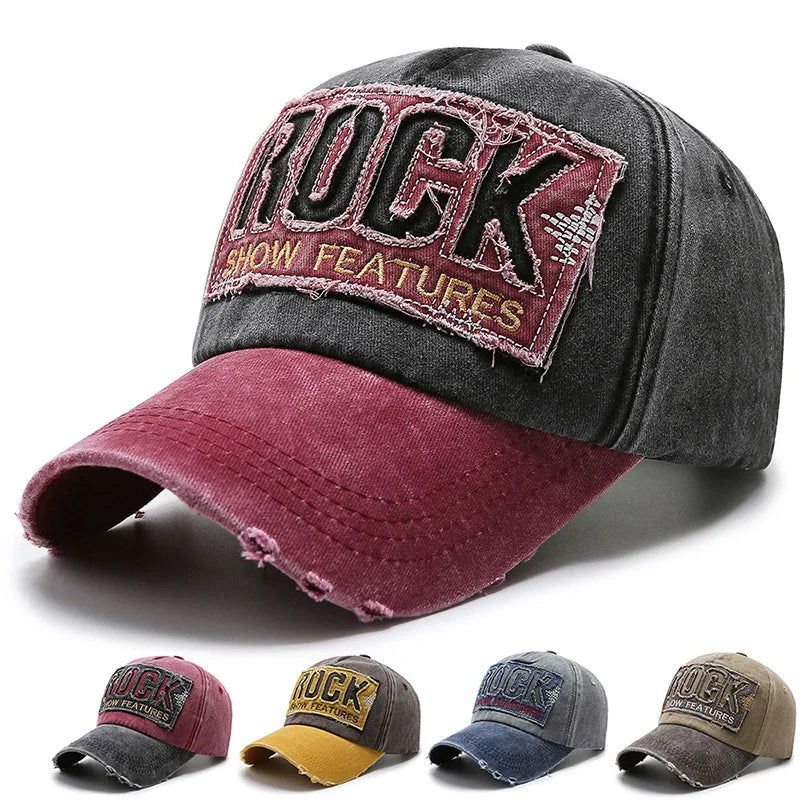 Vintage Letter ROCK Embroidery Baseball Cap Fashion Hip Hop Dad Trucker Hat Unisex Summer Sunshade Sport Hats