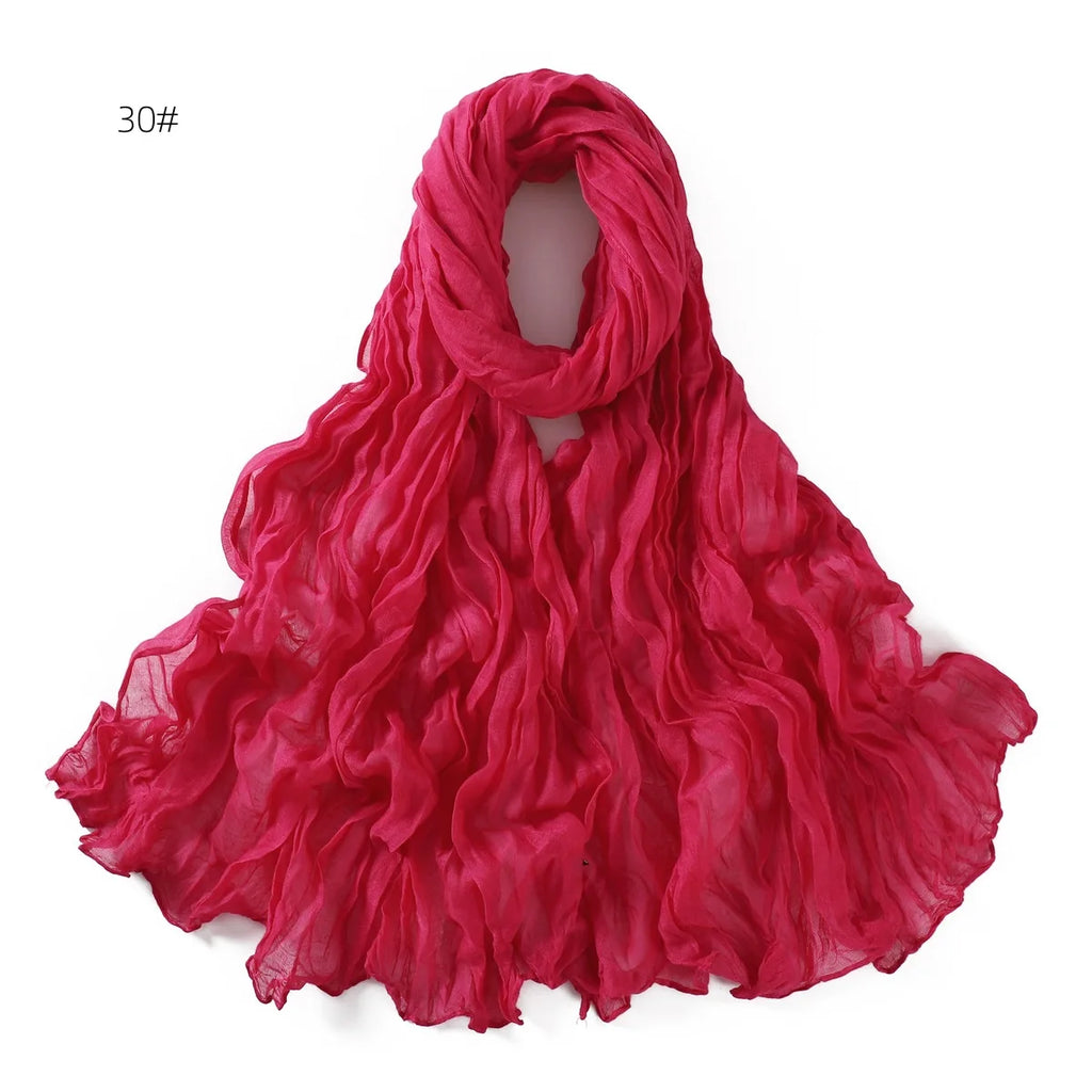Crumpled Scarf For Women Girls Students Spring New Solid Color Cotton Voile Thin Scarves Soft Knitting Shawl Female Wrap Shawls