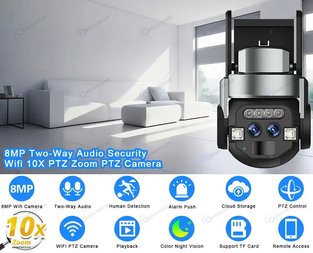 Carecam Pro 4K 8MP Dual Lens Wireless Camera Human Detection 10X PTZ Zoom Color Night Vision CCTV  Intelligent Monitoring Camera