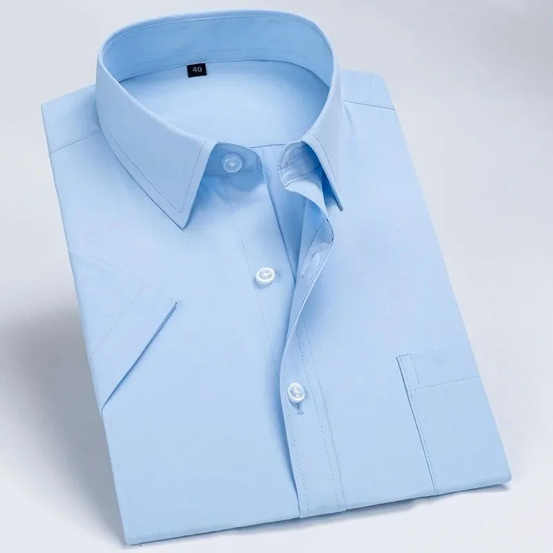 Business Dress Shirt Men Short Sleeve Autumn Spring Fashion Solid Casual Formal White Work Office Simple Basic Man Clothes 7XL