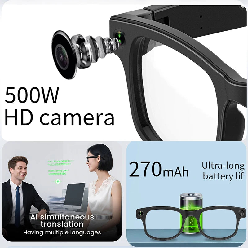 New AI Smart Glasses HD1080P Shooting 500W Camera Glasses ChatGPT Translation Voice Control Bluetooth Call Sports Sunglasses Man