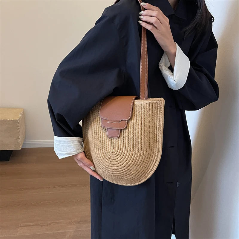 Large Capacity Beach Shopping Bag Luxury Design Woven Shoulder Bag Women Handmade Cotton Thread Woven Handbag Summer Travel Bag