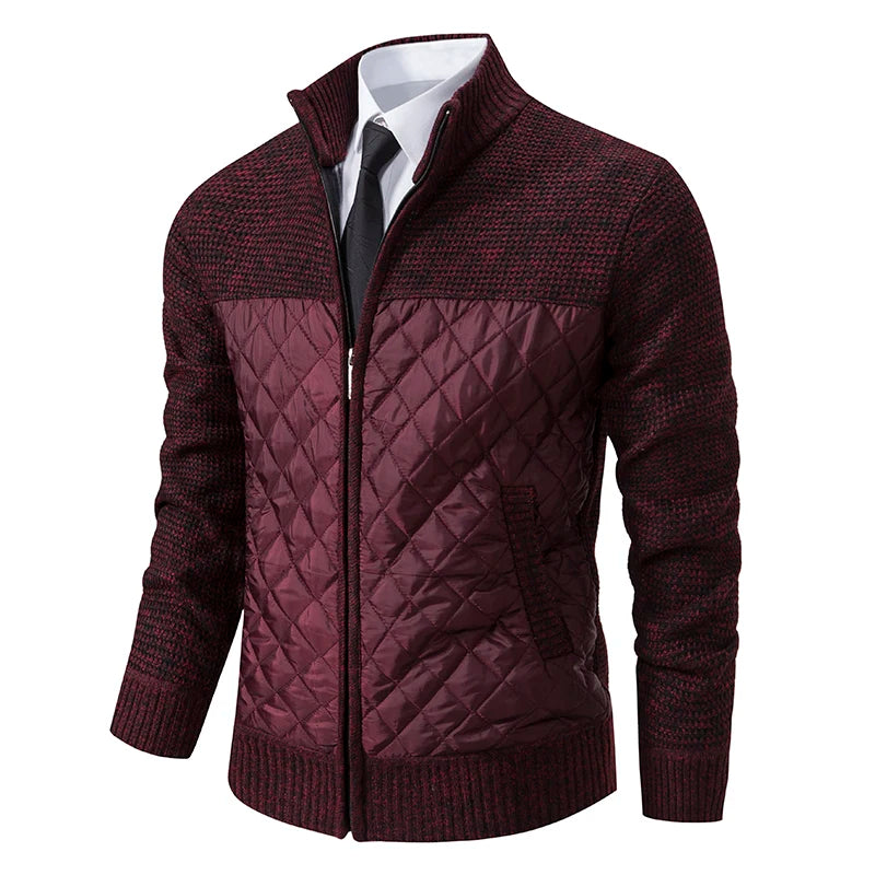 Autumn Winter Men's Sweatercoat Patchwork Cardigan Fashion Stand Collar Sweater Jackets Men Slim Cardigan Knitted Outerwear Man