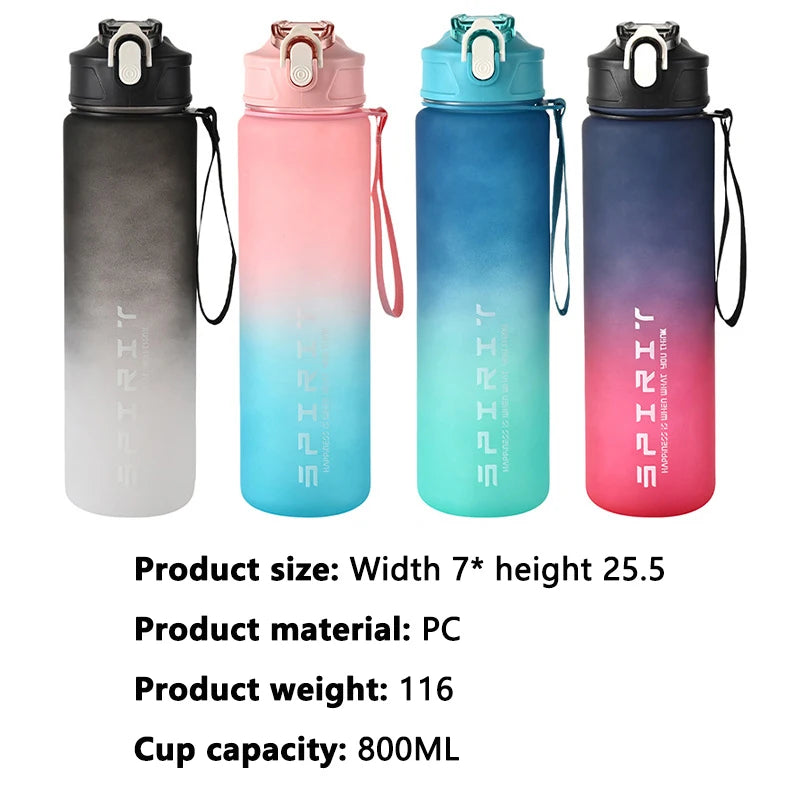 800ml/28oz Large Capacity Sports Water Bottle Leak Proof Colorful Plastic Cup Drinking Outdoor Travel Portable Gym Fitness Jugs