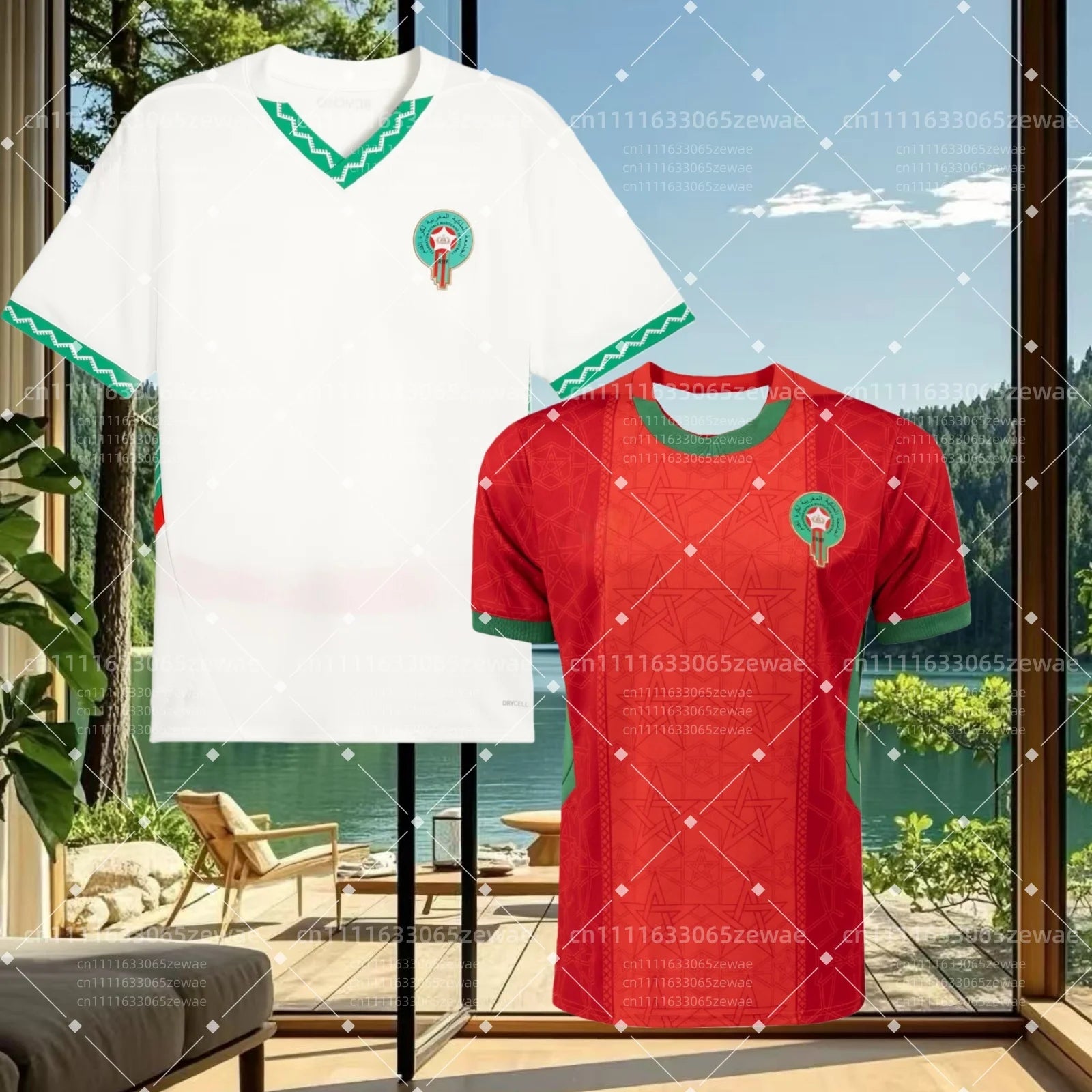 Morocco National Team 2024_25 Home Football Jersey - White Green Red Traditional Pattern Short Sleeve Fan Match Sport Shirt Men