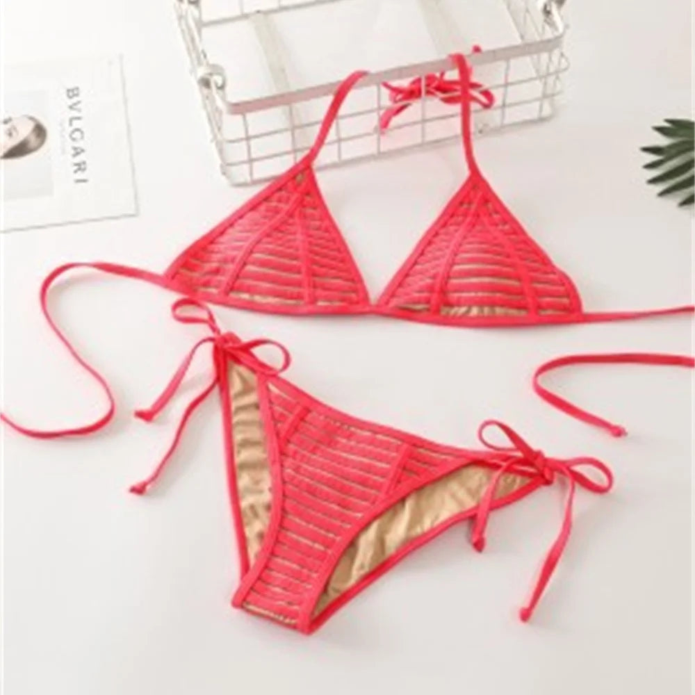 Black Sexy Micro Bikini Triangle Swimsuit Punk Swimwear Halter String Women Trend Two Piece Beach Thong Bathing Suit Bikinis Set
