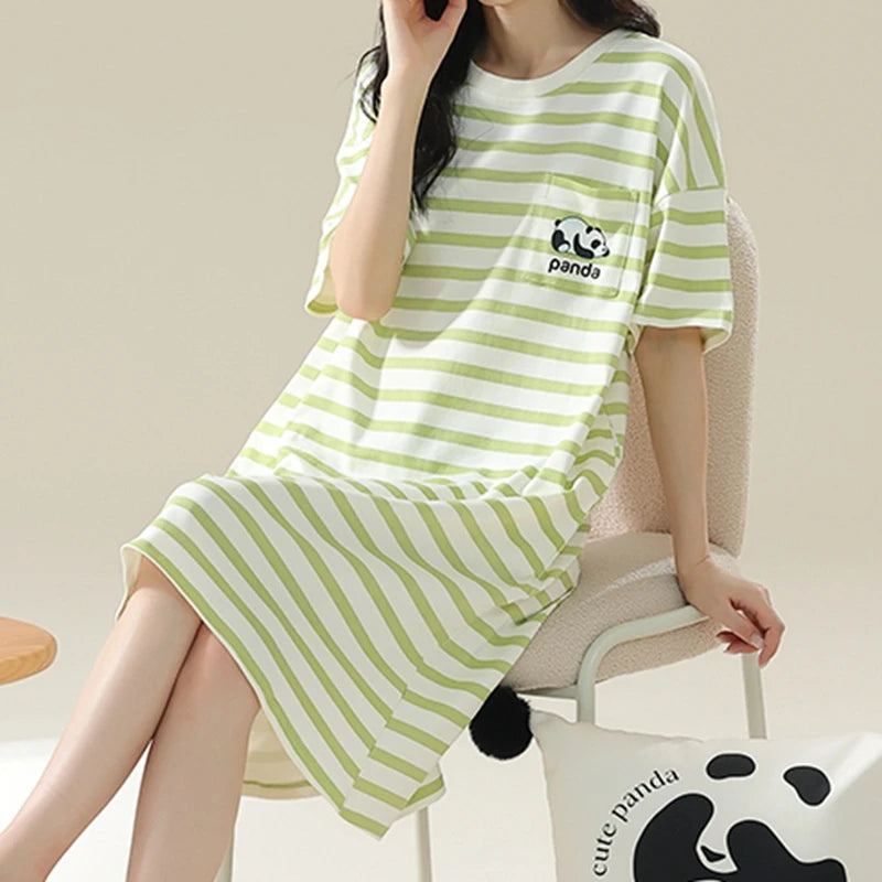 100% COTTON! SUKAE Summer New Women Lovely Sleepshirt Fashion Nightgowns Leisure Dress Casual Nightdress Short Sleeves Nightgown