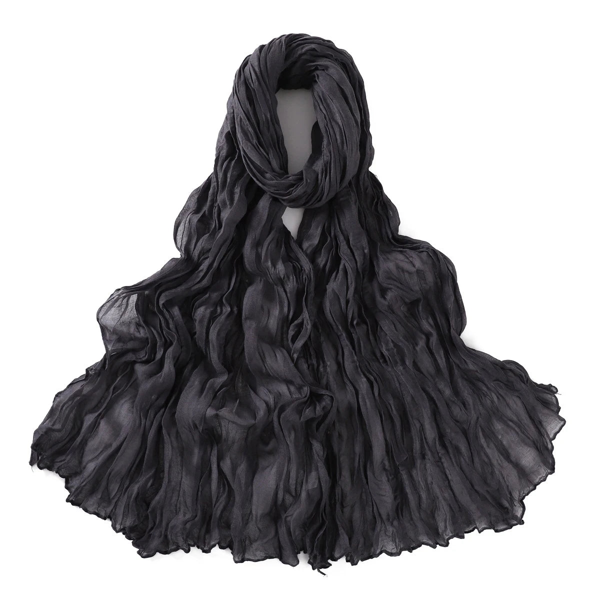 Crumpled Scarf For Women Girls Students Spring New Solid Color Cotton Voile Thin Scarves Soft Knitting Shawl Female Wrap Shawls