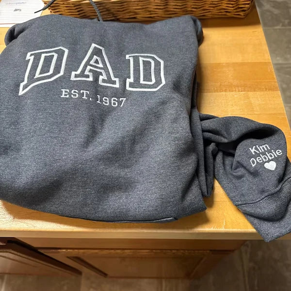 Custom Embroidered Sweatshirt, Name On Sleeve With Heart, Grandpa Shirt With Date, Daddy Est Year Shirt, Gift For New Dad