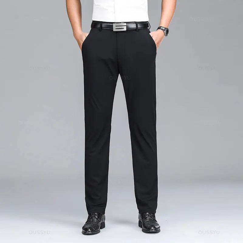 Summer High Stretch Business Suit Pants Men Thin Solid Color Straight Casual Formal Office Trousers Male Plus Size 35 40