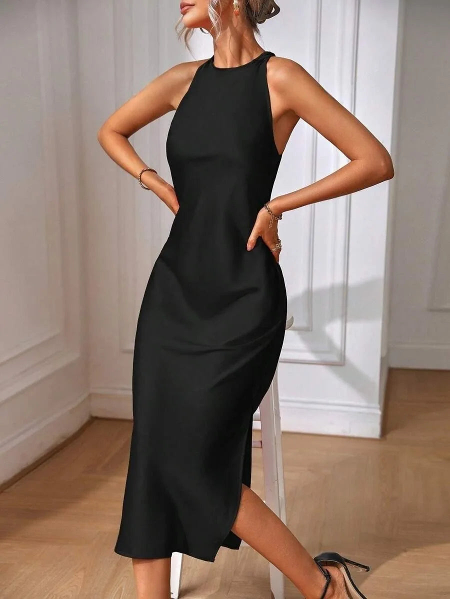 2025 Dress Women Female Clothing Fashion Elegant Evening Party Dresses Satin Dress for Women Spring and Summer Sleeveless Slit