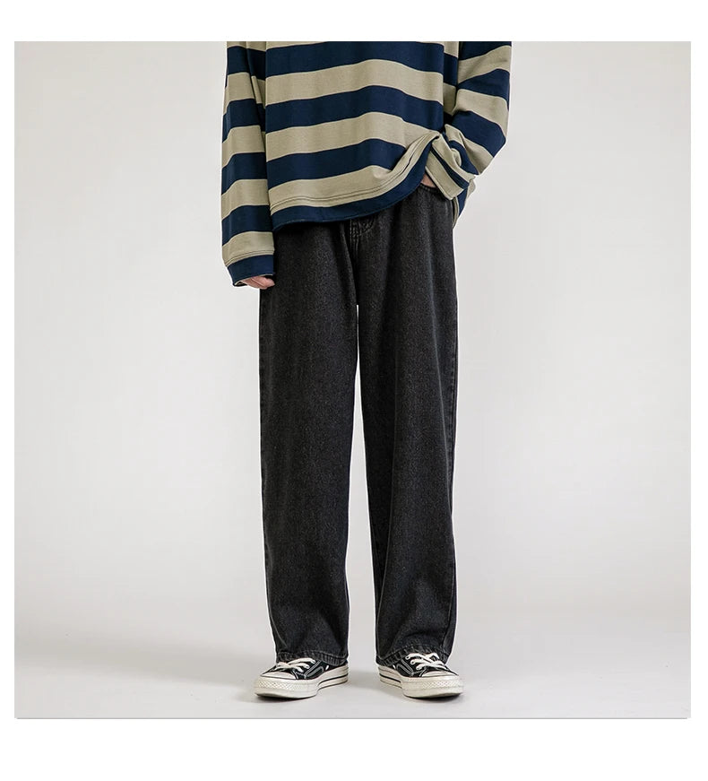 2023 New Korean Fashion Men's Baggy Jeans Classic Unisex Man Straight Denim Wide-leg Pants Hip Hop Bagy Light Blue Grey Black