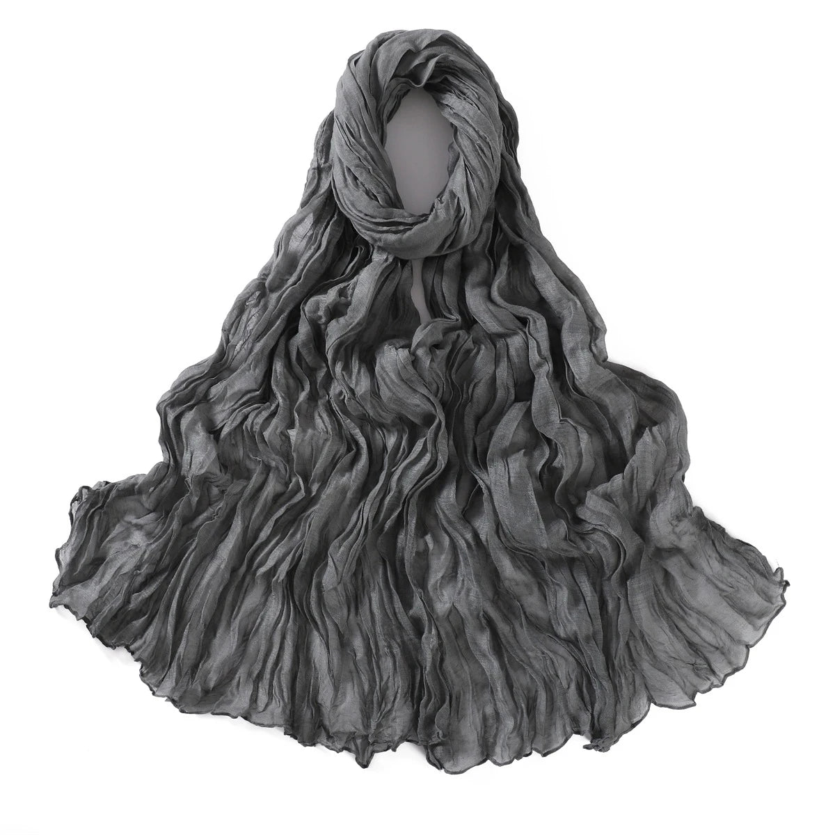 Crumpled Scarf For Women Girls Students Spring New Solid Color Cotton Voile Thin Scarves Soft Knitting Shawl Female Wrap Shawls