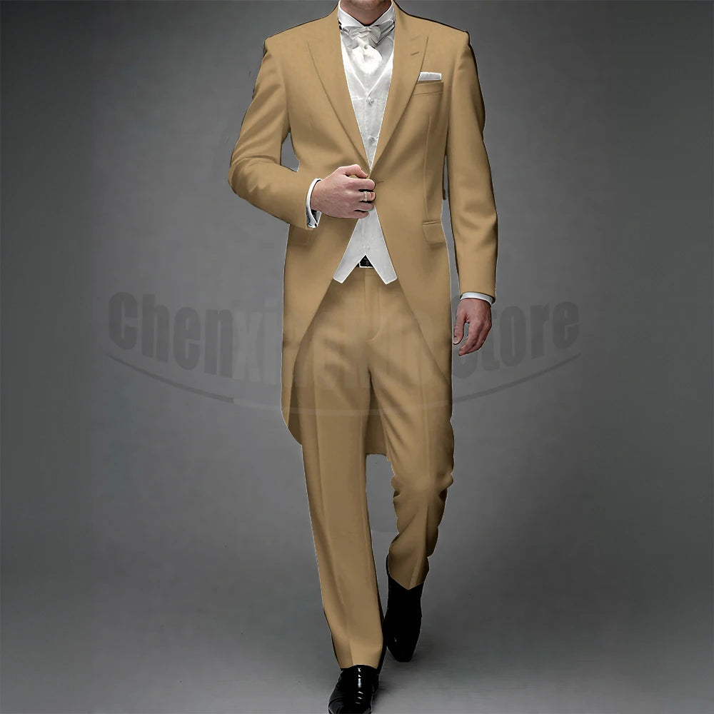 3 Piece Man Tailcoat for Formal Wedding Groomsmen Tuxedos 2025 Classic Peak Lapel One Button Solid Male Suit (Jacket+Pants+Vest)