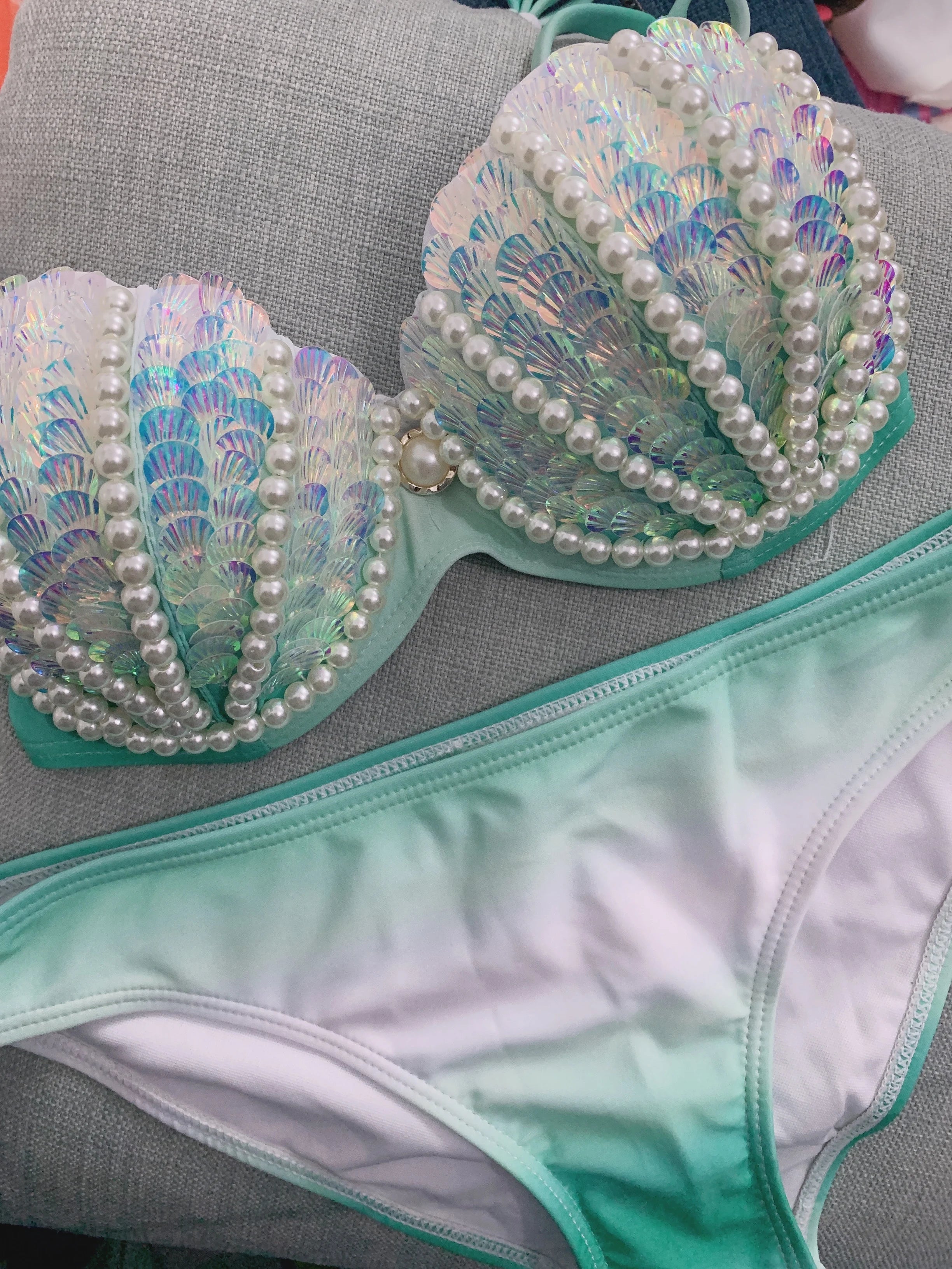 RM Mermaid Sequin Corset Bikini Swimsuit Free Diving Performance Oceanarium Electro Festival Bra Bar Cos Costumes