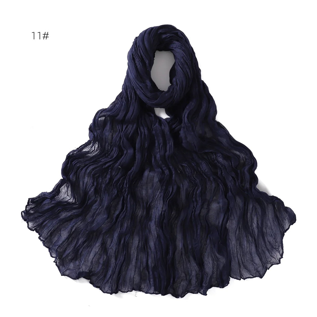 Crumpled Scarf For Women Girls Students Spring New Solid Color Cotton Voile Thin Scarves Soft Knitting Shawl Female Wrap Shawls